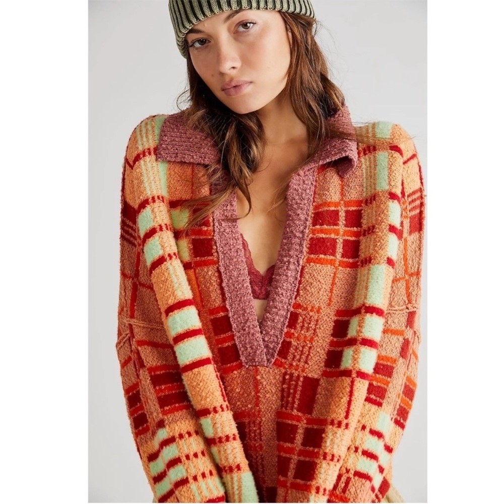 Free People Ruben Pullover Sweater Autumn Sunset Combo Fall Retro Tunic Sz M